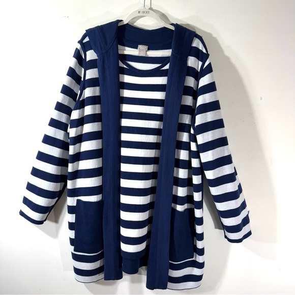 Chico's Sweaters - Chico’s Zenergy Reversible Navy White Stripe Cardigan Sweater NWT